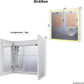 SONNI LED Spiegelschrank Bad mit 3-fache Vergrößerungsspiegel und Steckdose 65 x 60 cm, Aluminum Spiegelschrank mit Touch-Schalter, 3 Lichtfarben + Defogging, IP44 wasserciht - Sonni Sanitär GmbH