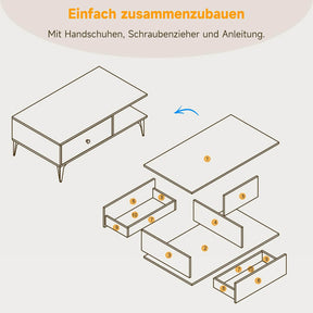 SONNI Couchtisch, Wohnzimmertisch, Kaffeetisch, mit 2 Schublade und 2 offener Fach, modern Holzmöbel für Wohnzimmer, Büro, Schlafzimmer, 100 x 55 x 40 cm, Holzfarbe, Platzsparend, Einfache Montag