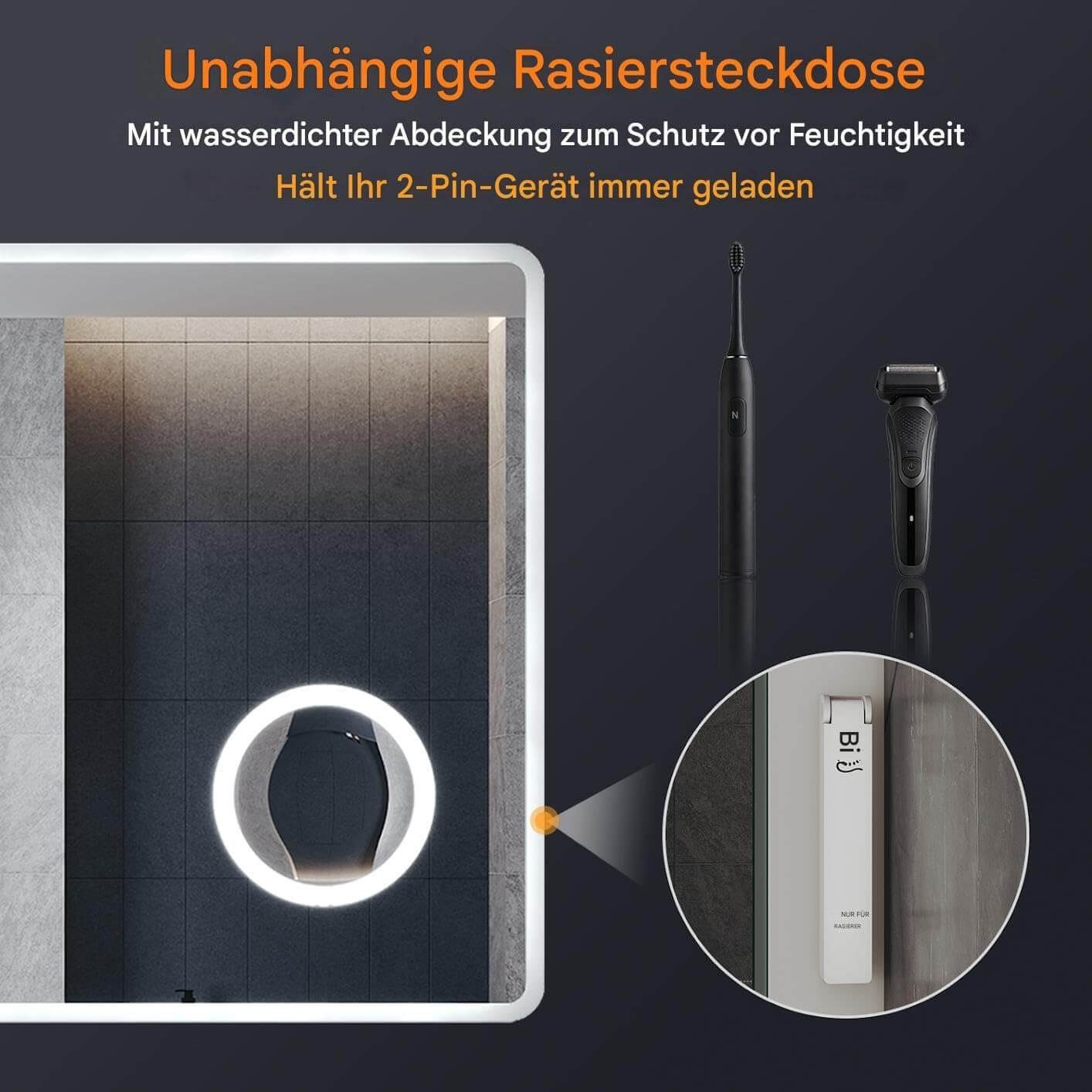 SONNI LED Badspiegel 80 x 60 cm Spiegel Bad mit Beleuchtung, 3 Farbe modi, Steckdose, 3X Lupe, Anti-Beschlag und Touch-Schalter Wandspiegel Kosmetikspiegel - Sonni Sanitär GmbH
