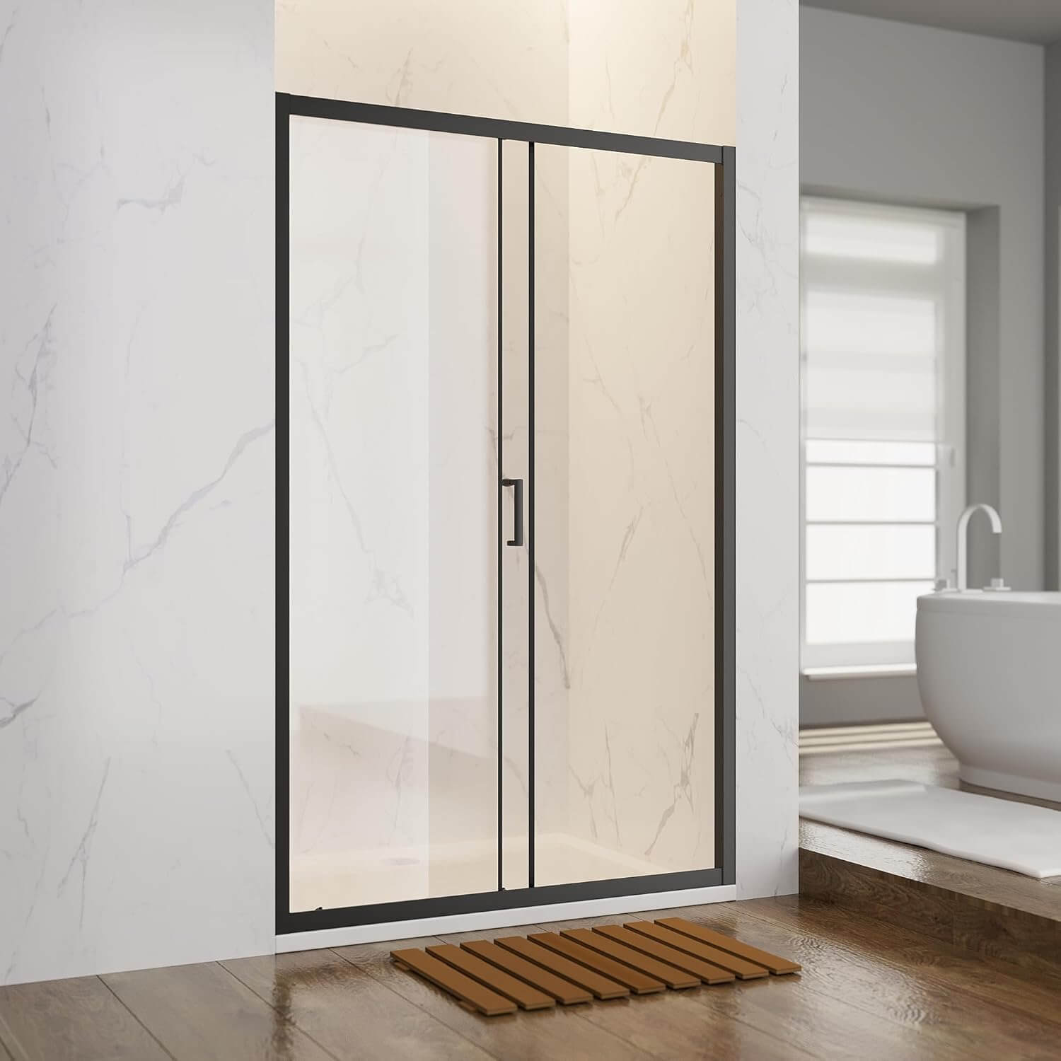 SONNI Duschkabine Duschschiebetür Matt-Schwarz, Verschiedene Größen 100/110/120 cm, ESG Klarglas Dusche Nischentür Einzelschiebetür, Glasschiebetür
