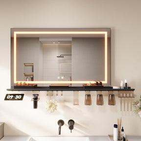 SONNI Badspiegel mit Beleuchtung 100x60cm +  Ablage, Touch Badezimmerspiegel 3 Lichtfarben, Anti-Beschlag & Gedächtnisfunktion