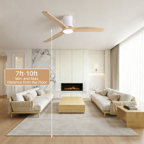 SONNI Deckenventilator mit Beleuchtung und Fernbedienung, 132 cm moderner Ventilator mit 3 Massivholzflügeln, leisem DC-Motor und 6 Geschwindigkeitsstufen