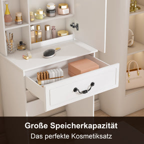 SONNI modernes minimalistisches Schminktisch Set mit dimmbarem LED Spiegel verstecktem Stauraum inkl gepolstertem Hocker Weiß 60× 36×131 cm