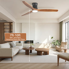 SONNI Deckenventilator mit Beleuchtung und Fernbedienung, 132 cm moderner Ventilator mit 3 Massivholzflügeln, leisem DC-Motor und 6 Geschwindigkeitsstufen
