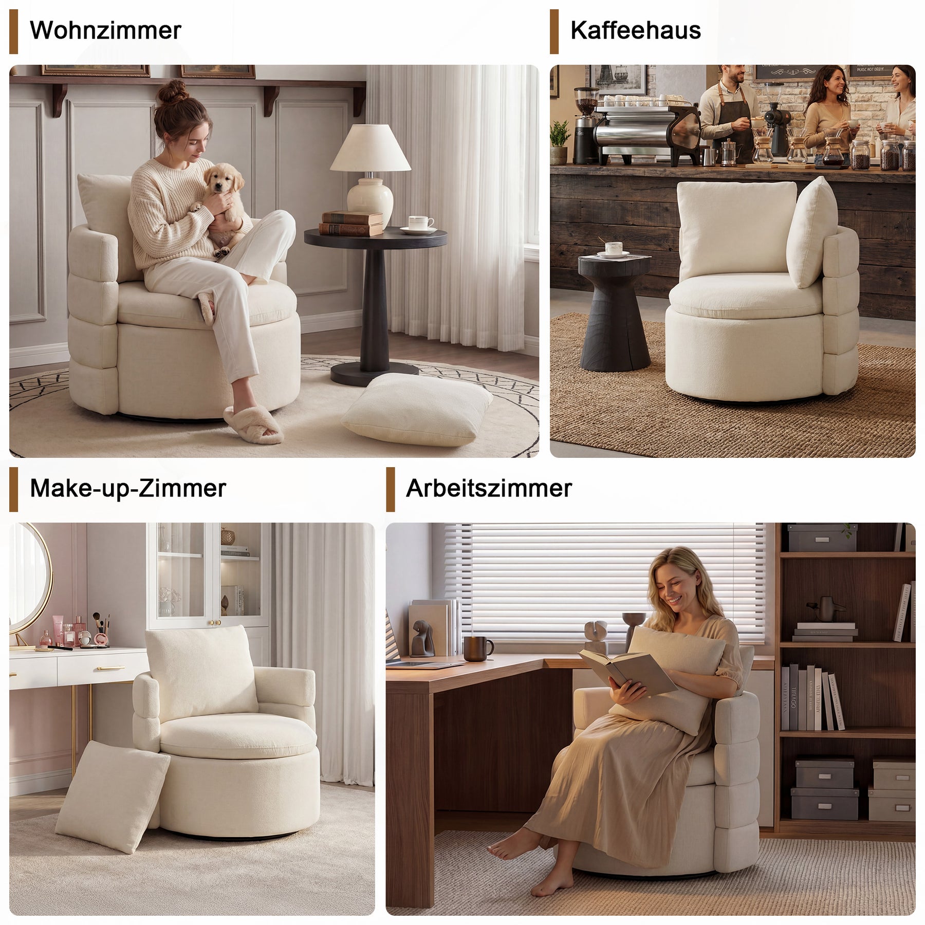 SONNI Drehsessel 360° drehbar mit Stauraum, moderner Chenille Polstersessel mit bequemem Rückenkissen, 72 x 66,5 x 76 cm