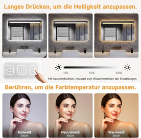 SONNI Badezimmerspiegel mit Beleuchtung, Kosmetikspiegel, Wandspiegel, linearem Lichtstreifen, DREI Farbtemperaturen + stufenloses Dimmen + Steckdose, beschlagfrei, Dual-Touch, Badspiegel - Sonni Sanitär GmbH