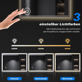 SONNI Badspiegel mit Beleuchtung Halbrund LED Spiegel mit Touch-Schalter und Dimmbar, Beschlagfrei, 3 einstellbare Lichtfarben, Badezimmerspiegel mit Beleuchtung IP44 - Sonni Sanitär GmbH