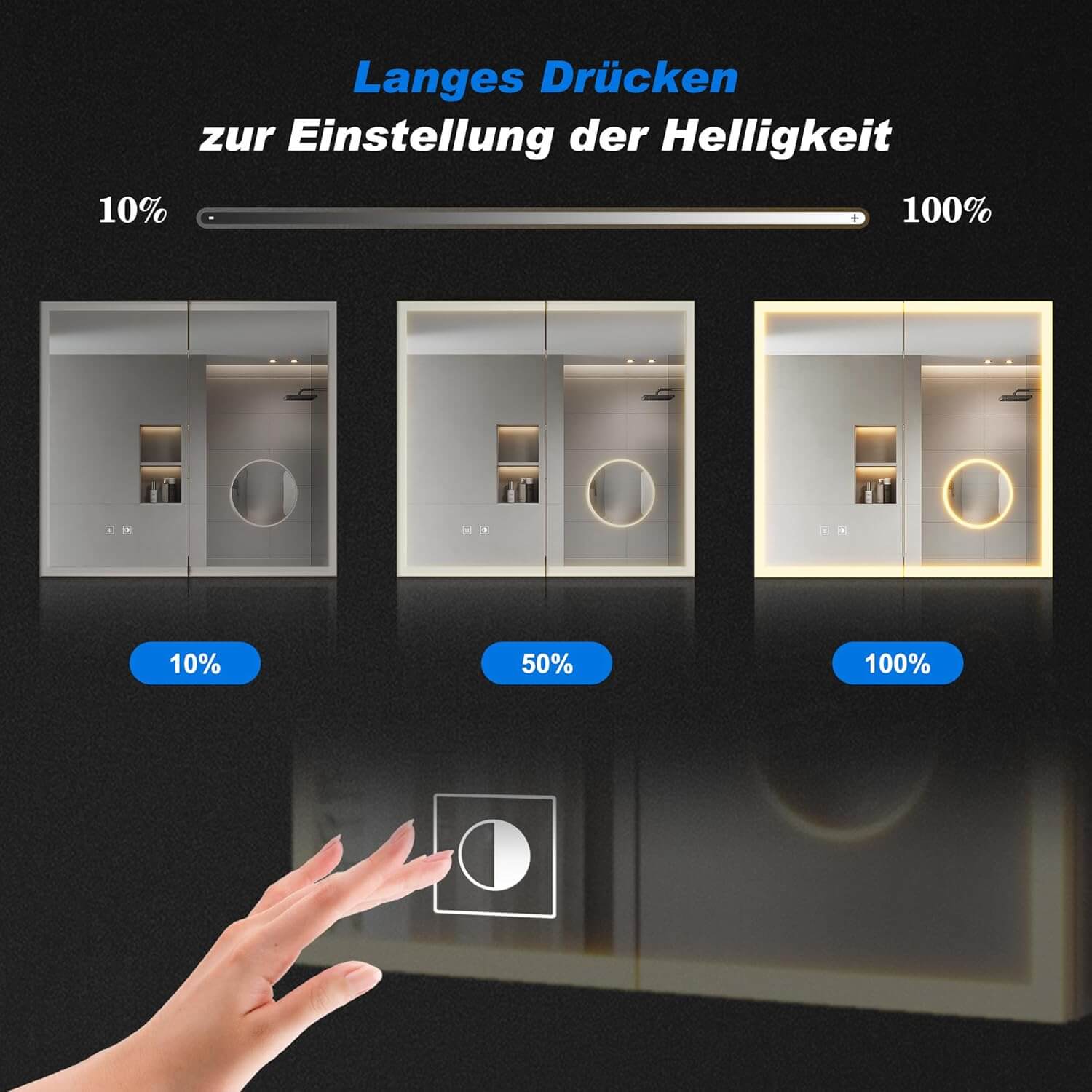 SONNI LED Spiegelschrank Bad mit 3-fache Vergrößerungsspiegel und Steckdose 65 x 60 cm, Aluminum Spiegelschrank mit Touch-Schalter, 3 Lichtfarben + Defogging, IP44 wasserciht - Sonni Sanitär GmbH