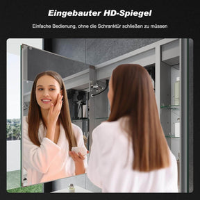 SONNI LED Spiegelschrank Bad mit Bluetooth 80x60 cm, 3 Türen Spiegelschrank mit Anti-Beschlag, Steckdose, 3 Lichtfarben, Dimmbar, Aluminum, IP44 Wasserciht - Sonni Sanitär GmbH