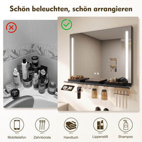 SONNI Badezimmerspiegel mit Beleuchtung 100x60 cm, LED Badspiegel mit Ablage, 3 einstellbare Lichtfarbe, Anti-Beschlag Wandspiegel mit Touchschalter