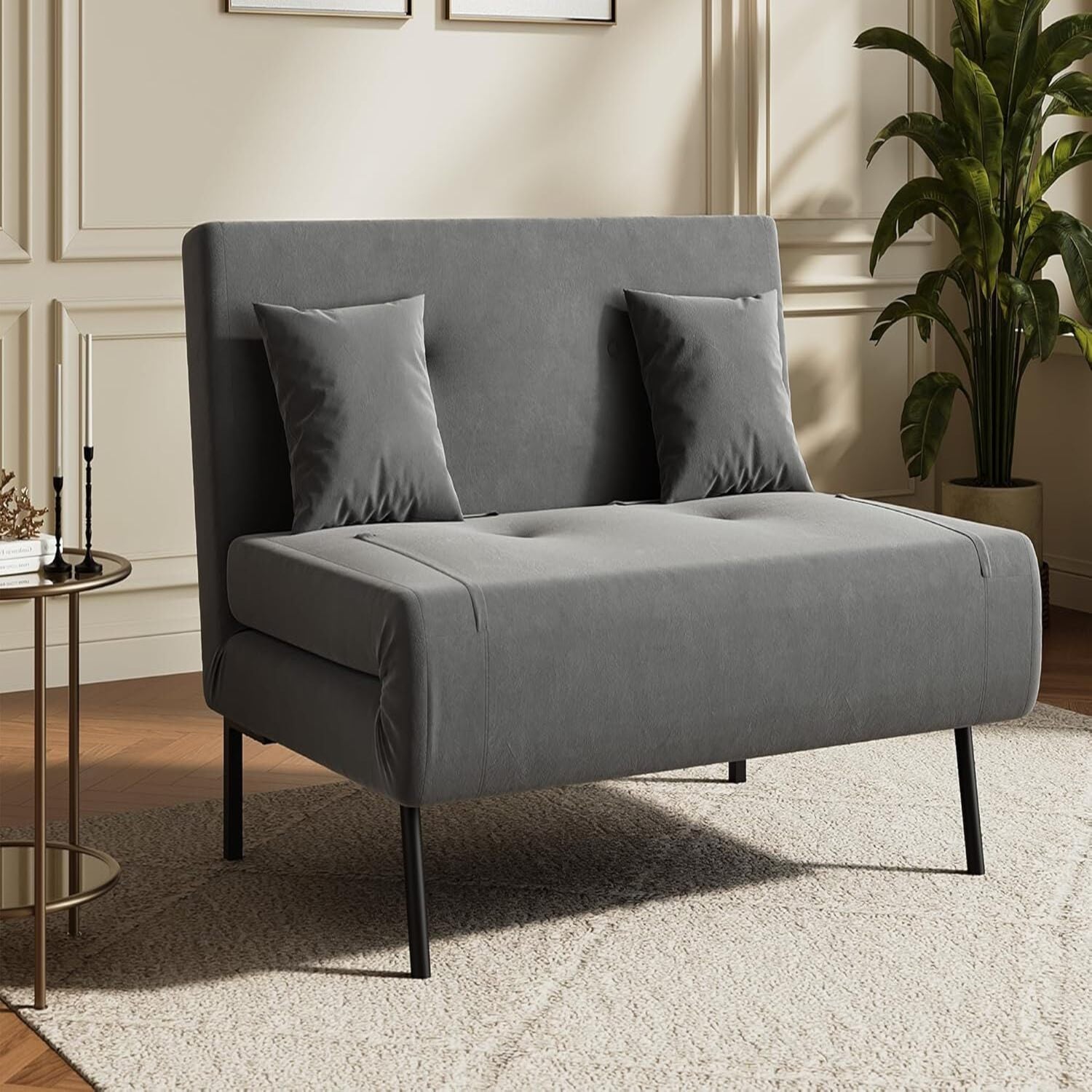 SONNI Schlafsofa 120cm Sofa mit Schlaffunktion, 2 Lendenkissen, Verstellbarer Rückenlehne, Bettcouch aus Stoff, Klein Klappsofa für Wohnzimmer, Schlafzimmer Samtoptik - Sonni Sanitär GmbH