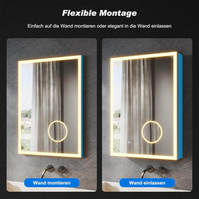 SONNI LED Spiegelschrank Bad mit 3-fache Vergrößerungsspiegel und Steckdose 70 x 50 cm, Aluminum Spiegelschrank mit Touch-Schalter, 3 Lichtfarben + Defogging, IP44 wasserciht - Sonni Sanitär GmbH