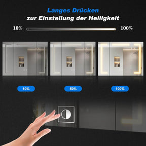 SONNI Spiegelschrank mit Beleuchtung 80x60 cm, 3 Türen LED Spiegelschrank Bad mit Anti-Beschlag, Steckdose, 3 Lichtfarben, Dimmbar, Aluminum, IP44 Wasserciht - Sonni Sanitär GmbH