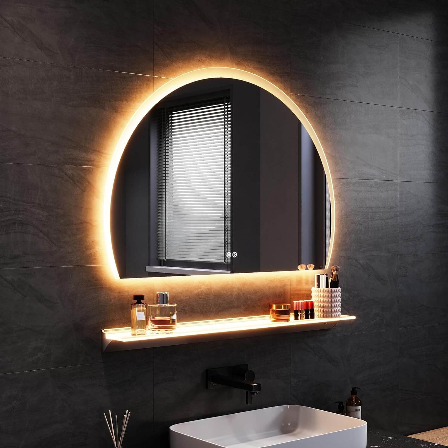 SONNI Badspiegel mit Beleuchtung Halbrund LED Spiegel mit Touch-Schalter und Dimmbar, Beschlagfrei, 3 einstellbare Lichtfarben, Badezimmerspiegel mit Beleuchtung IP44 - Sonni Sanitär GmbH