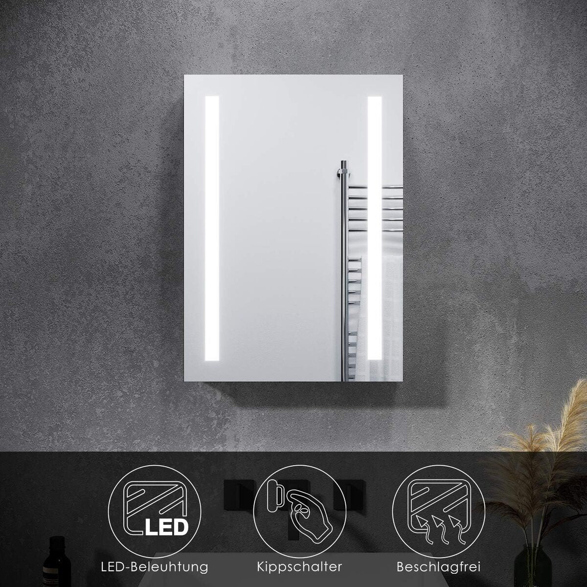 SONNI Badezimmer LED Spiegelschrank mit zwei LED-Lichtstreifen Kippschalter 50 x 70 x 13cm - Sonni Sanitär GmbH