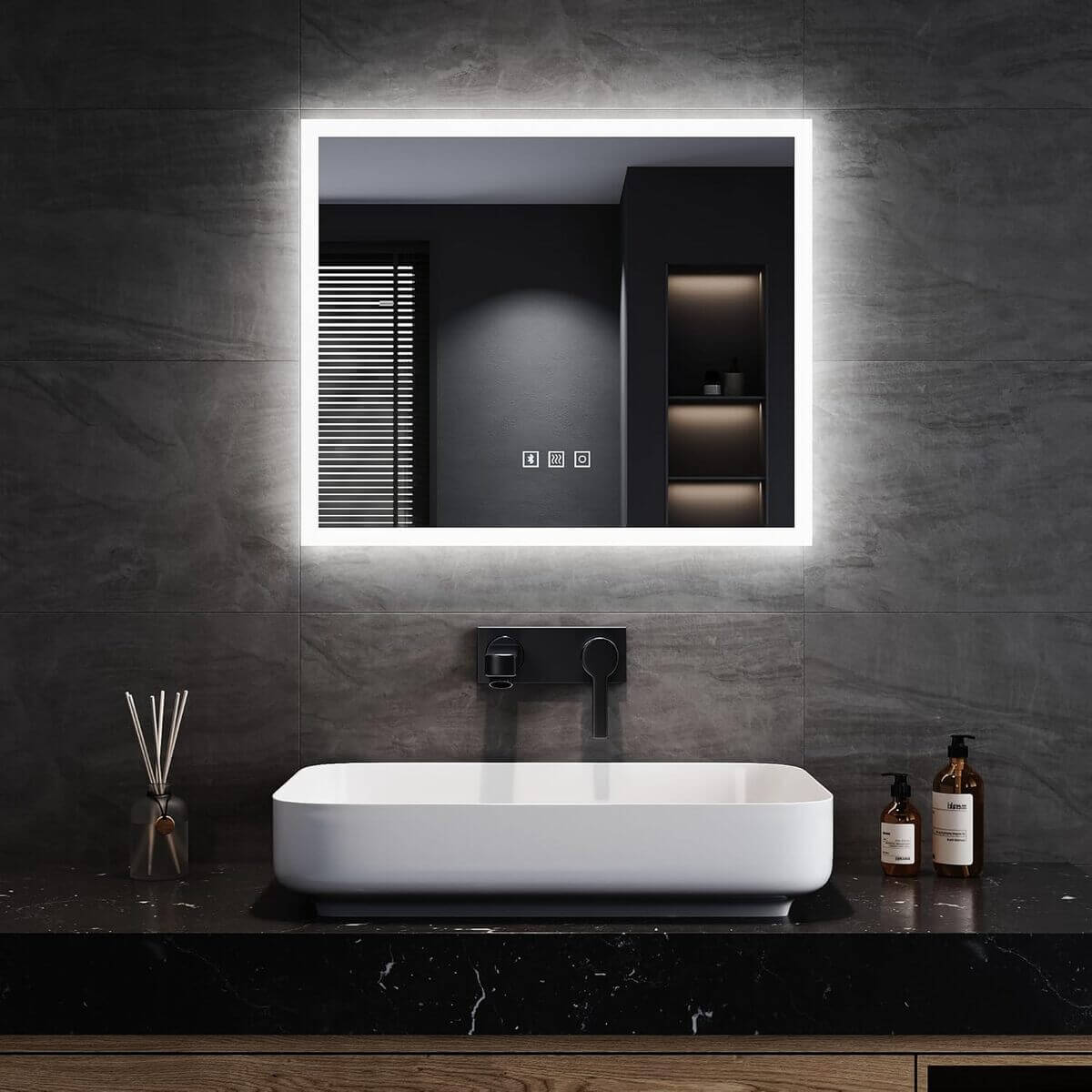 SONNI Badezimmer LED Spiegel Badspiegel mit Beleuchtung Sound Spiegel Bluetooth Touchschalter 60x50cm GTBM011