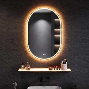 SONNI LED Spiegel  Oval Wandspiegel mit DREI Lichtarten, Antibeschlag, Steckdose und Touch-Schalter, Spiegel Bad mit Beleuchtung Dekorative Wandspiegel Horizontal oder vertikal aufgehängt - Sonni Sanitär GmbH