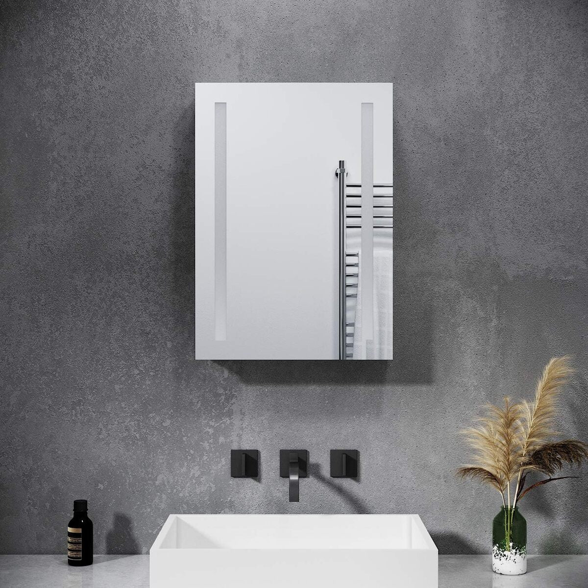 SONNI Badezimmer LED Spiegelschrank mit zwei LED-Lichtstreifen Kippschalter 50 x 70 x 13cm - Sonni Sanitär GmbH
