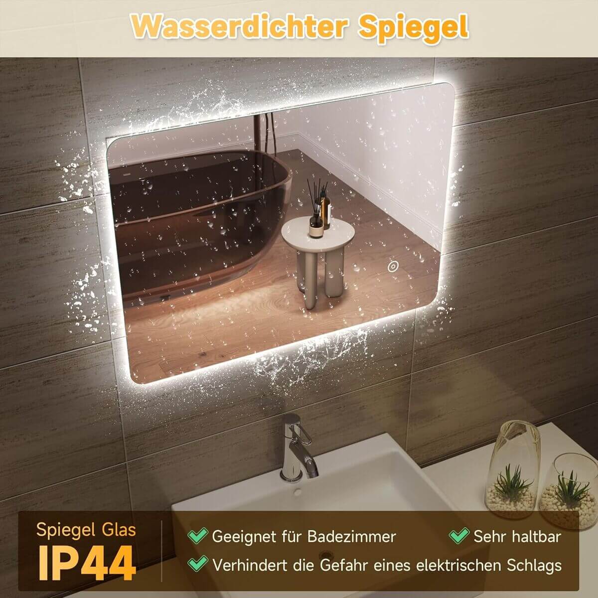 SONNI Badezimmer LED Spiegel Badspiegel mit Beleuchtung Touchschalter 100x60cm GTBM0816