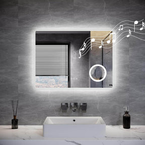 SONNI LED Badspiegel  Wandspiegel Bad mit Beleuchtung, 3 Farbe modi+Stufenlose Dimmung, Steckdose, Bluetooth und 3X Lupe, Kosmetikspiegel mit Anti-Beschlag und Touch-Schalter - Sonni Sanitär GmbH