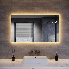 SONNI Badezimmer Spiegel mit Beleuchtung Wandspiegel, Kosmetikspiegel mit modernes Muster, 3 Farbe einstellbar, Steckdose und Antibeschlag, horizontal oder vertikal montierbar - Sonni Sanitär GmbH