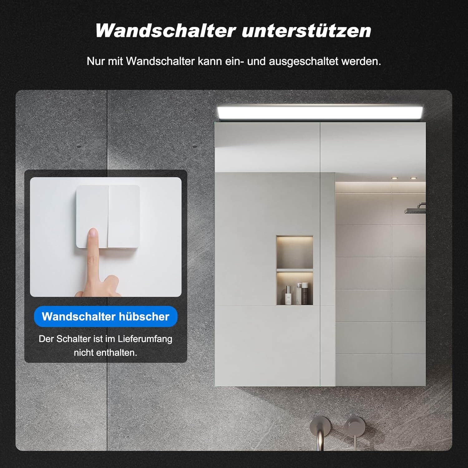SONNI Spiegelschrank Bad mit Beleuchtung 52 x 65 cm, Edelstahl Medizinschrank IP44 Wasserciht, Spiegelleuchte mit Kaltweißem Licht und Wandschalter für Badezimmer - Sonni Sanitär GmbH