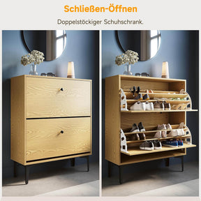 SONNI Schuhschrank, schmales Schuhregal, Schuhkipper, mit 2 Klappen für 24 Paar, Metallbeinen und verstellbarem Regal, Platzsparend, Staubdicht, für Eingangsbereich, Flur, 80x30x95cm, Eichenfarbe