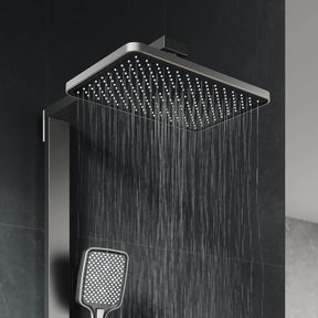SONNI Duschsystem mit Thermostat (KTW/WRAS) Anthrazit Matt - Digital Temperaturanzeige, 360° Drehbarer Eckiger Kopfbrause (1 Strahlart), Handbrause (3 Strahlarten), Brausestange aus Vierkantrohr, 38°C