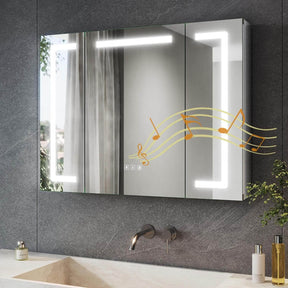 SONNI LED Spiegelschrank Bad mit Bluetooth 80x60 cm, 3 Türen Spiegelschrank mit Anti-Beschlag, Steckdose, 3 Lichtfarben, Dimmbar, Aluminum, IP44 Wasserciht - Sonni Sanitär GmbH