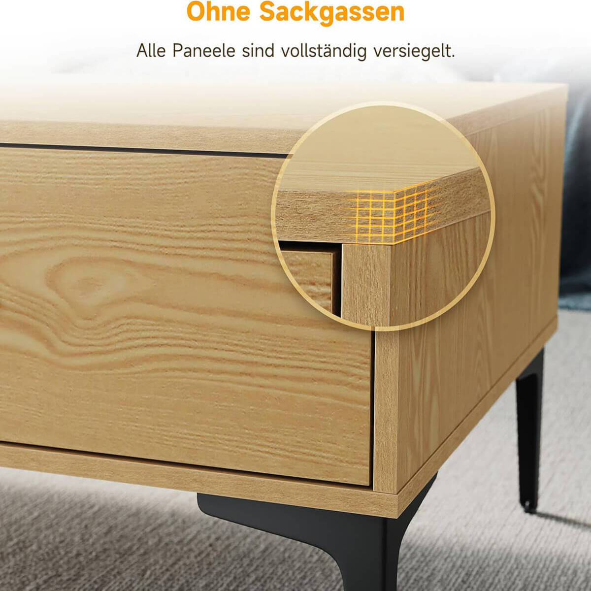 SONNI Couchtisch, Wohnzimmertisch, Kaffeetisch, mit 2 Schublade und 2 offener Fach, modern Holzmöbel für Wohnzimmer, Büro, Schlafzimmer, 100 x 55 x 40 cm, Holzfarbe, Platzsparend, Einfache Montag