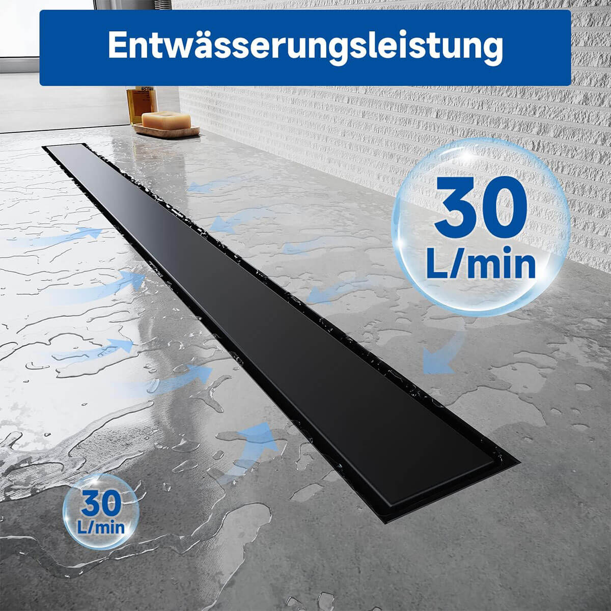 SONNI Duschrinne Komplettset Schwarz Ablauf 360° Drehbar Duschrinne Extra Flach mit Geruchsstop und Haarsieb 2 in 1 Edelstahl Ablaufrinne Dusche befliesbar