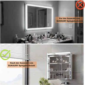 SONNI Spiegelschrank Bad mit Beleuchtung, Edelstahl Medizinschrank IP44 Wasserciht, Spiegelleuchte mit Kaltweißem Licht und Wandschalter für Badezimmer 36 x 52 cm - Sonni Sanitär GmbH