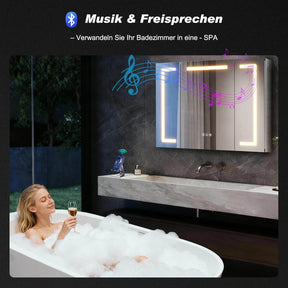 SONNI LED Spiegelschrank Bad mit Bluetooth 80x60 cm, 3 Türen Spiegelschrank mit Anti-Beschlag, Steckdose, 3 Lichtfarben, Dimmbar, Aluminum, IP44 Wasserciht - Sonni Sanitär GmbH