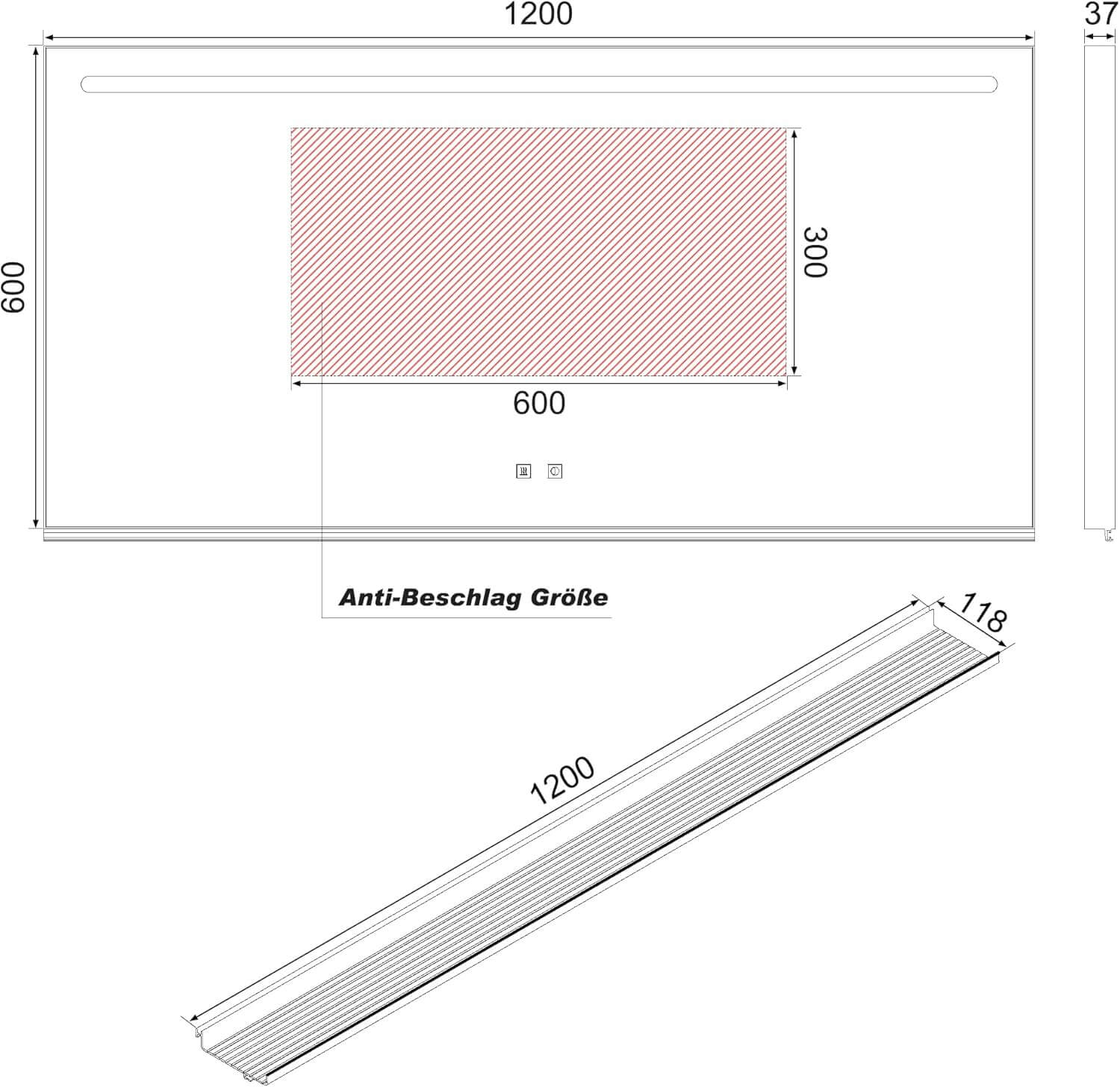 SONNI Badezimmerspiegel mit Beleuchtung 120x60 cm, LED Badspiegel mit Ablage, 3 einstellbare Lichtfarbe, Anti-Beschlag Wandspiegel mit Touchschalter