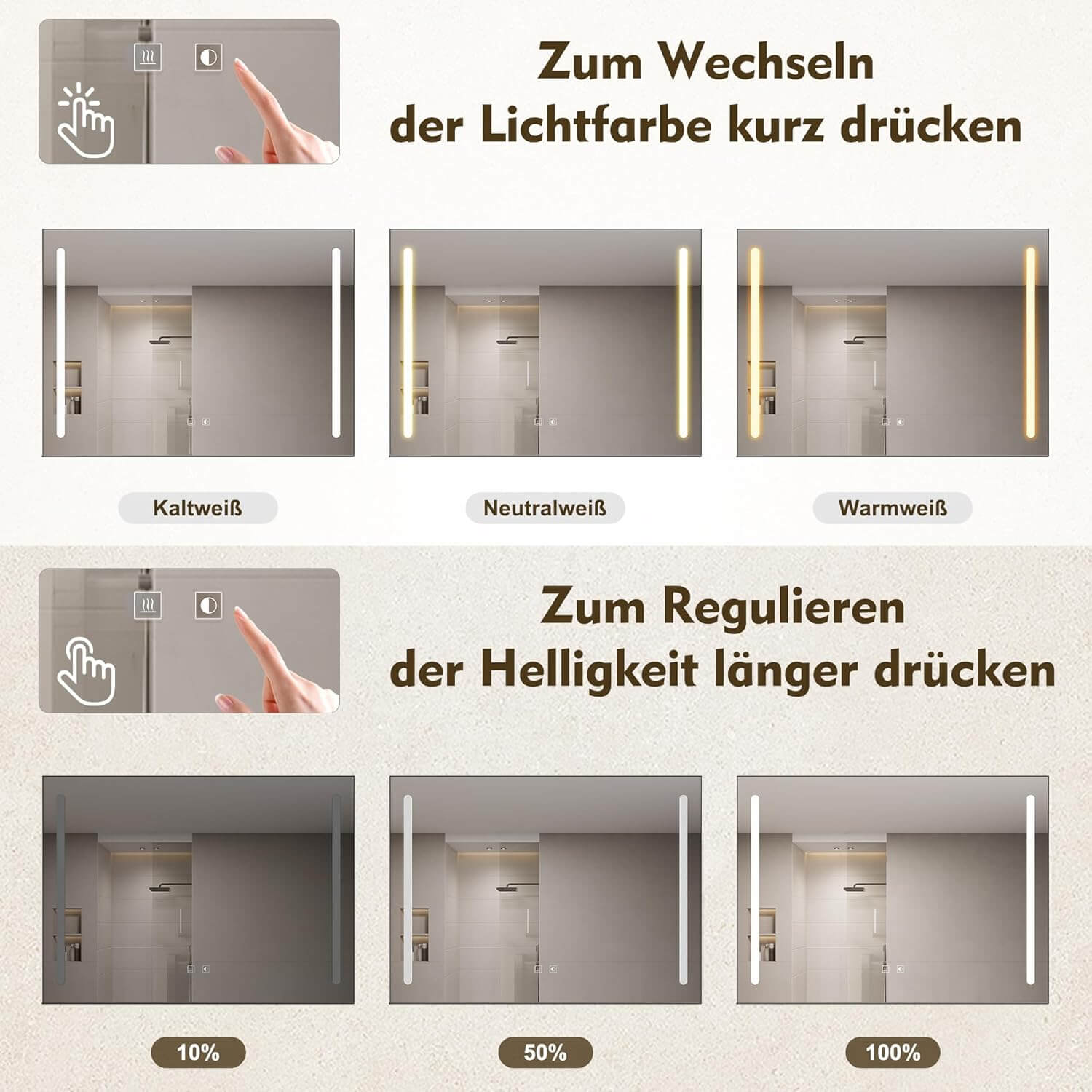 SONNI Badezimmerspiegel mit Beleuchtung 100x60 cm, LED Badspiegel mit Ablage, 3 einstellbare Lichtfarbe, Anti-Beschlag Wandspiegel mit Touchschalter