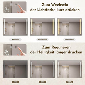 SONNI Badezimmerspiegel mit Beleuchtung 100x60 cm, LED Badspiegel mit Ablage, 3 einstellbare Lichtfarbe, Anti-Beschlag Wandspiegel mit Touchschalter