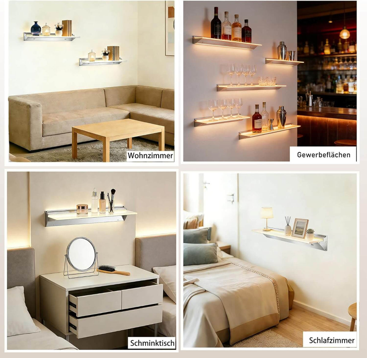 SONNI  LED Wandregale 50cm Glasboden Regal mit LED-Beleuchtung für Wohnzimmer, Bar, Eingang Lagerregal aus Aluminium und 8 mm abnehmbares Glas, 3 Farbe modi, sensorgesteuert - Sonni Sanitär GmbH