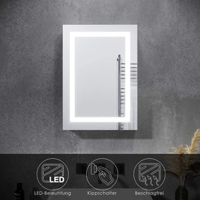 SONNI Badezimmer LED Spiegelschrank mit vollen LED-Lichtstreifen Kippschalter 50 x 70 x 13cm - Sonni Sanitär GmbH