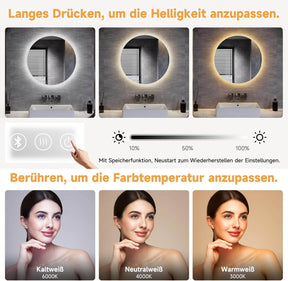 SONNI Badspiegel Runder mit Bluetooth Wandspiegel mit Beleuchtung, Spiegel Bad mit 3 einstellbare Farbtemperaturen und Anti-Beschlag, Kosmetikspiegel Rund - Sonni Sanitär GmbH