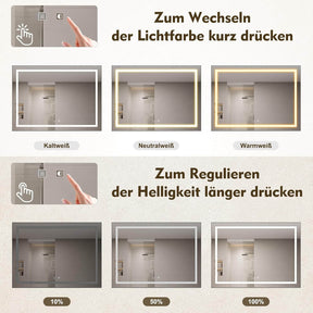 SONNI Badspiegel mit Beleuchtung 50x70cm mit Ablage, Touch Badezimmerspiegel 3 Lichtfarben, Anti-Beschlag & Gedächtnisfunktion