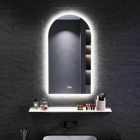 SONNI Badezimmerspiegel mit Beleuchtung Bogen LED Badspiegel mit Steckdose + Touch-Bedienung + Anti-Beschlag + 3 Farben, Dimmbar & Stromausfallgedächtnis - Sonni Sanitär GmbH