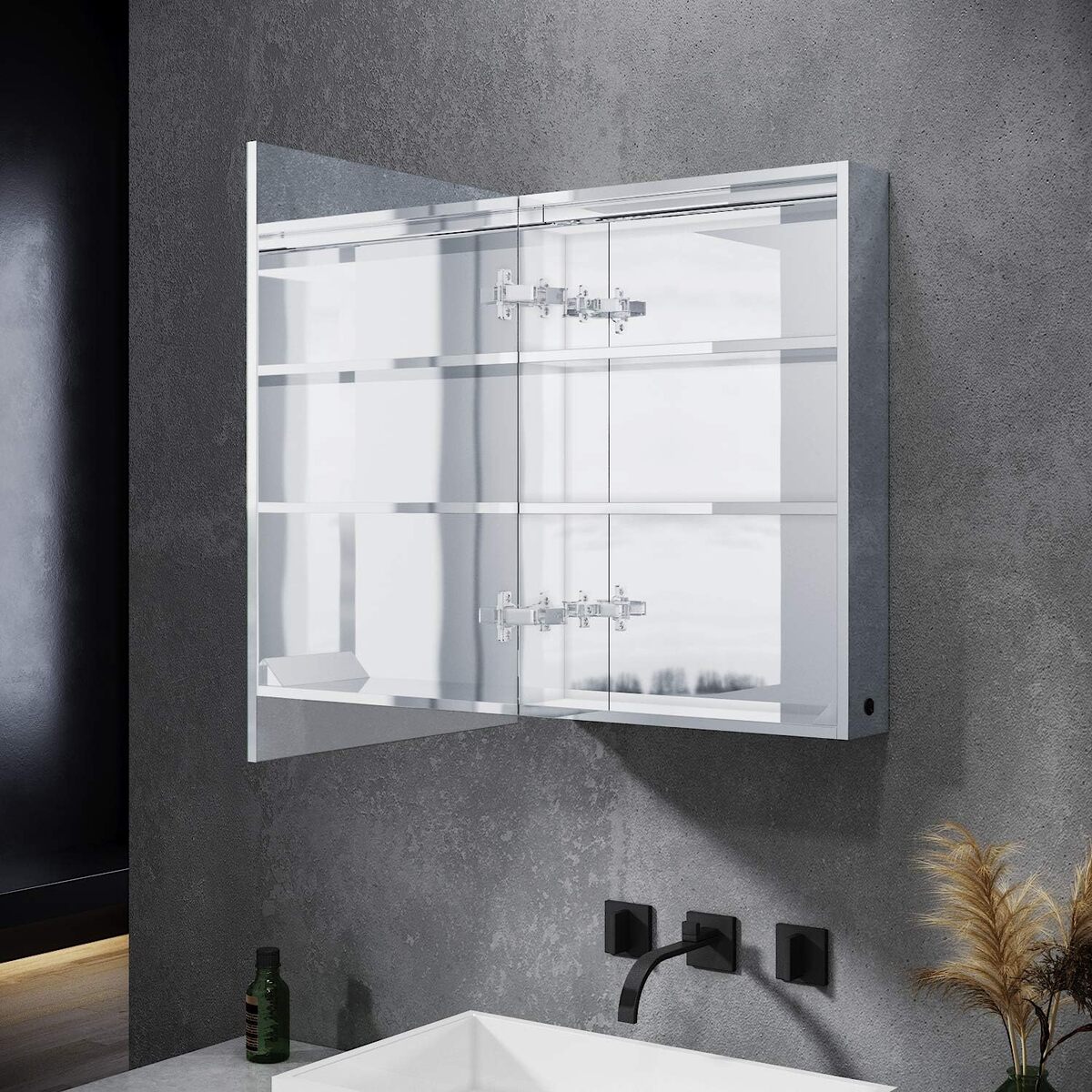 SONNI Badezimmer LED Spiegelschrank mit zwei LED-Lichtstreifen Kippschalter 50 x 70 x 13cm - Sonni Sanitär GmbH
