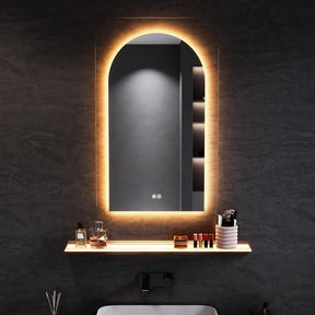 SONNI Badezimmerspiegel mit Beleuchtung Bogen LED Badspiegel mit Steckdose + Touch-Bedienung + Anti-Beschlag + 3 Farben, Dimmbar & Stromausfallgedächtnis - Sonni Sanitär GmbH