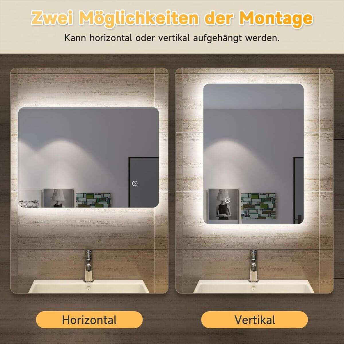 SONNI Badezimmer LED Spiegel Badspiegel mit Beleuchtung Touchschalter 50x70cm GTBM0875