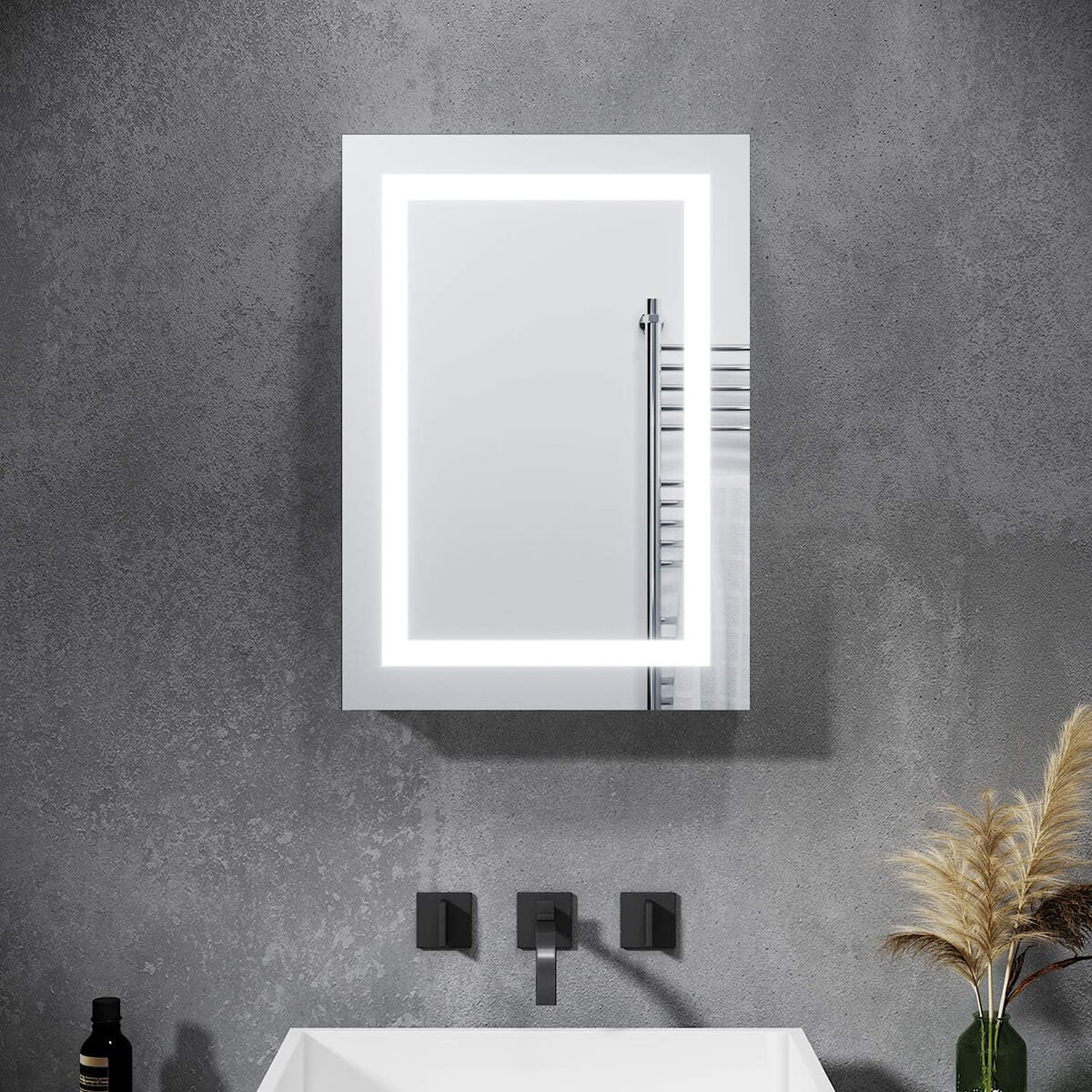 SONNI Badezimmer LED Spiegelschrank mit vollen LED-Lichtstreifen Kippschalter 50 x 70 x 13cm - Sonni Sanitär GmbH