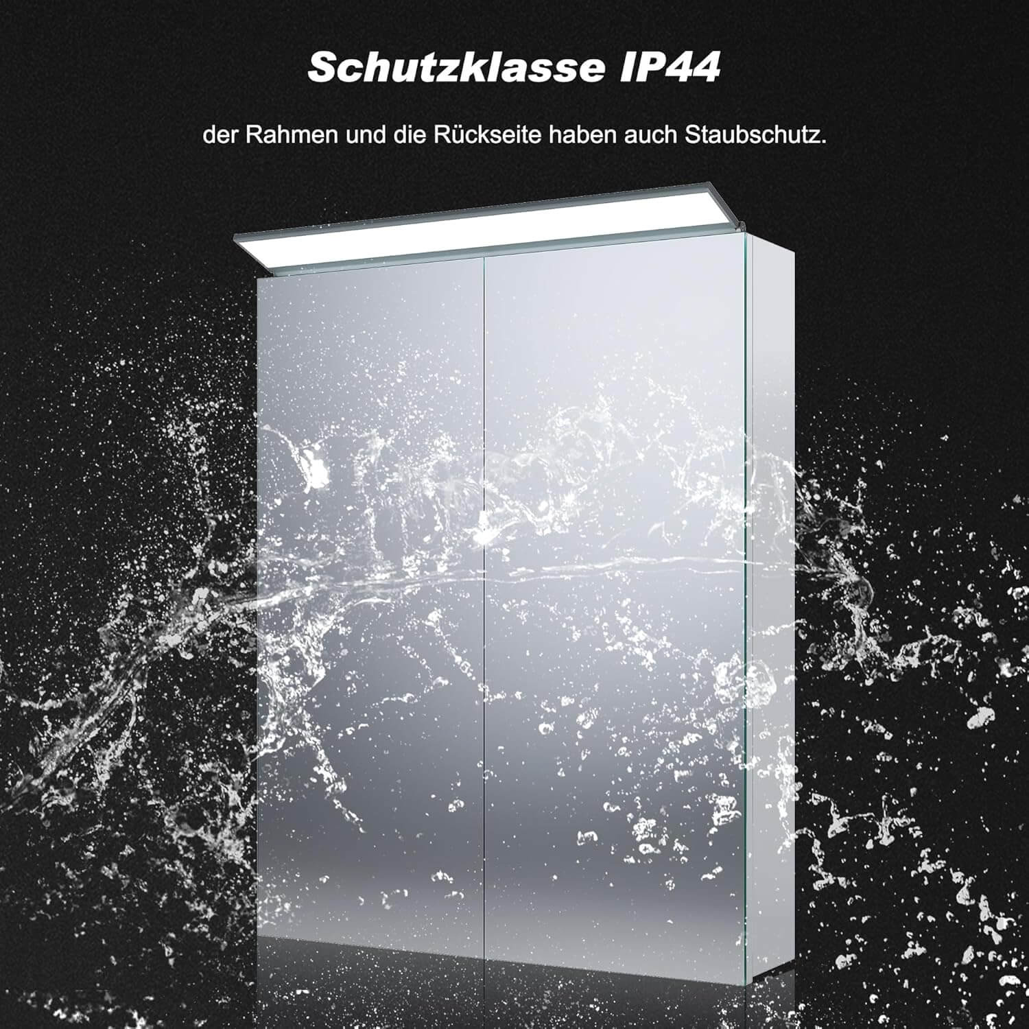 SONNI Spiegelschrank Bad mit Beleuchtung 52 x 65 cm, Edelstahl Medizinschrank IP44 Wasserciht, Spiegelleuchte mit Kaltweißem Licht und Wandschalter für Badezimmer - Sonni Sanitär GmbH