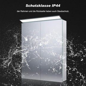 SONNI Spiegelschrank Bad mit Beleuchtung 52 x 65 cm, Edelstahl Medizinschrank IP44 Wasserciht, Spiegelleuchte mit Kaltweißem Licht und Wandschalter für Badezimmer - Sonni Sanitär GmbH
