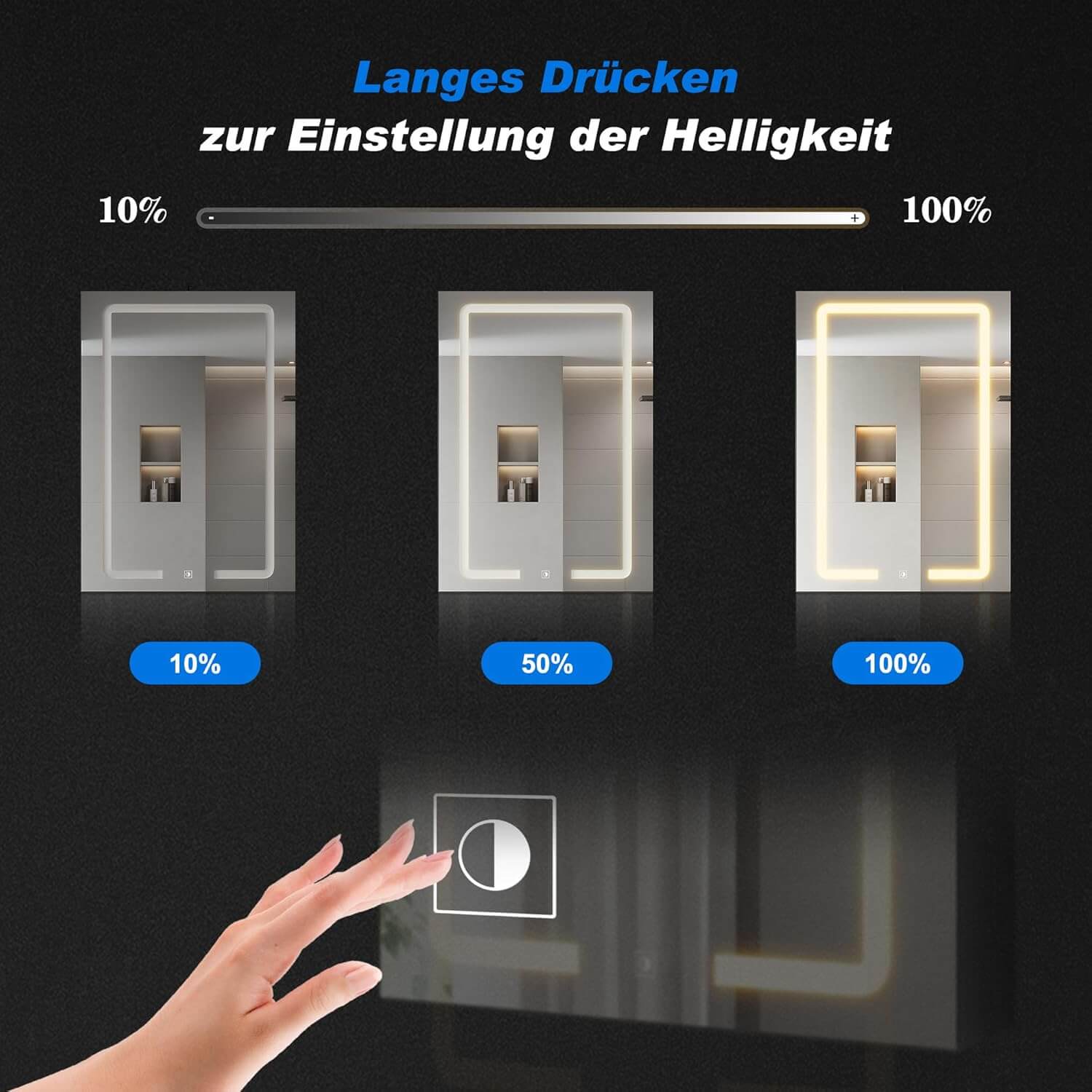 SONNI LED Spiegelschrank mit Kosmetik-Organizer 50x70 cm, Steckdose & 3-fache Vergrößerungsspiegel, 3 Lichtfarben, Dimmbar - Dunkelgrau - Sonni Sanitär GmbH