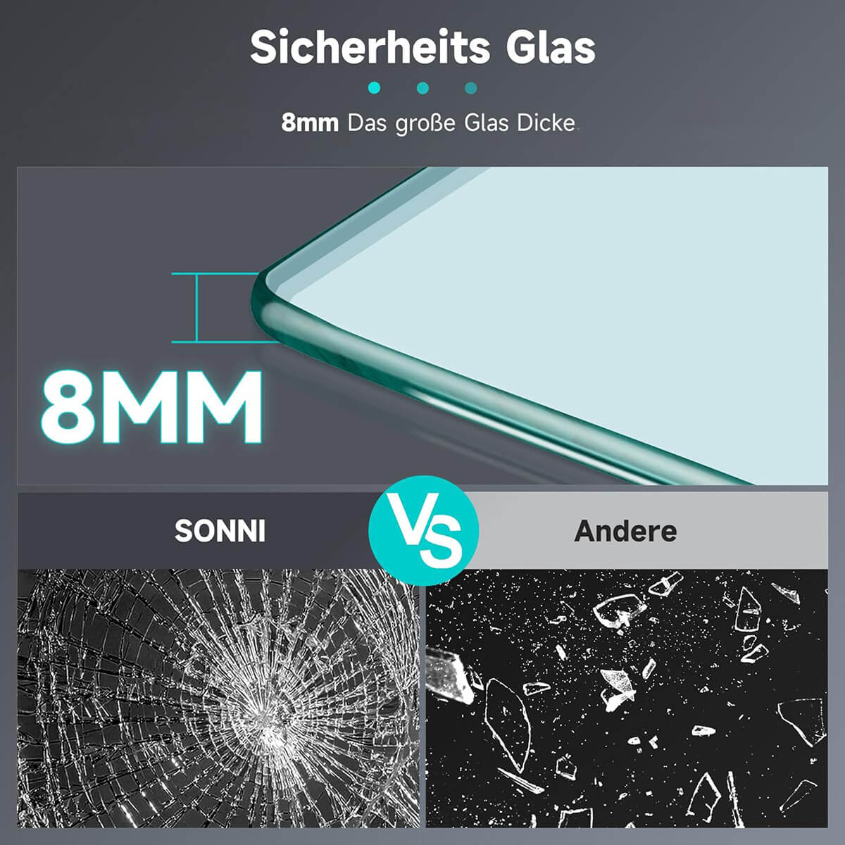 SONNI Walk In/ Begehbare Dusche Duschabtrennung Duschwand Nano Klarglas Glasstärke 8mm Breite 70-120cm