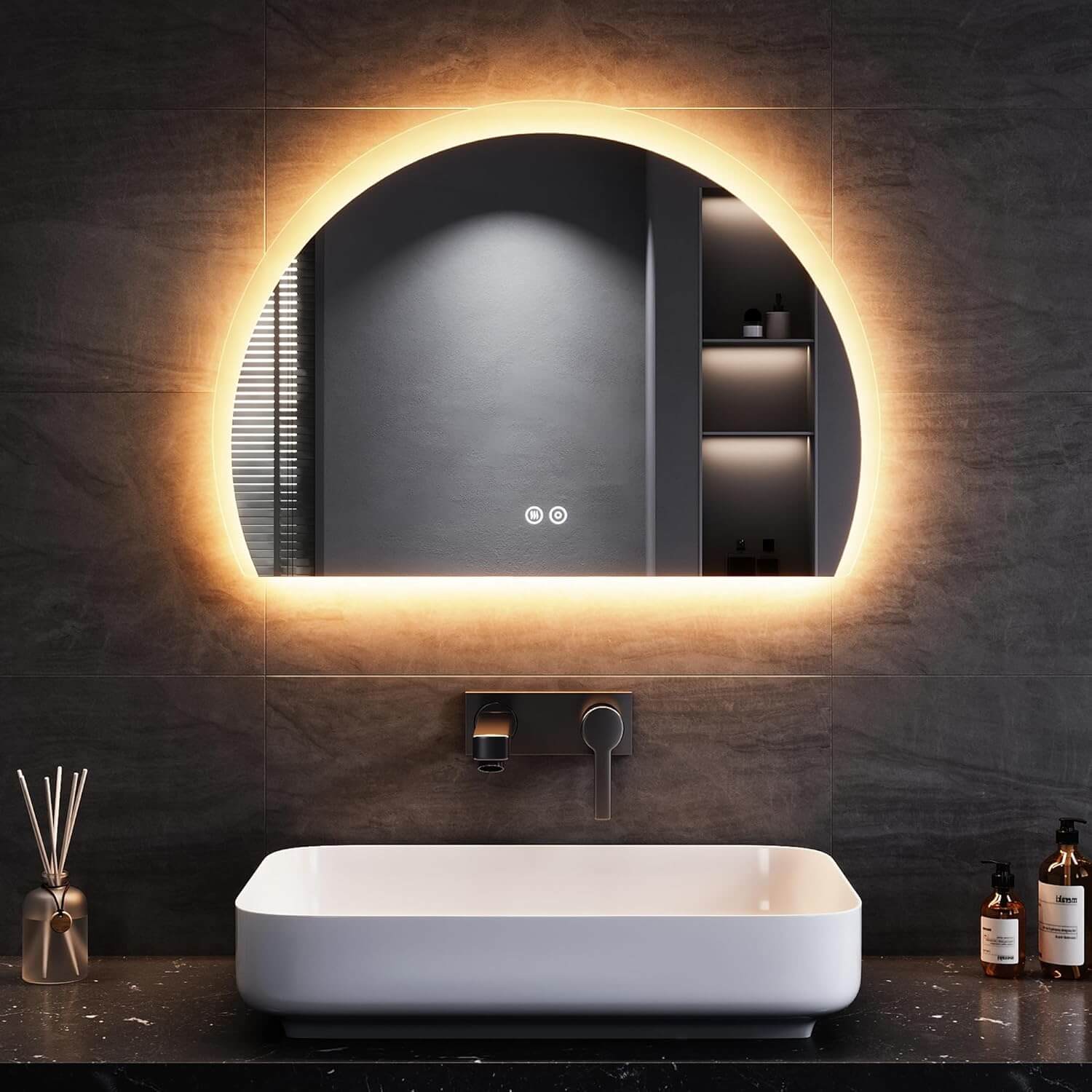 SONNI Badspiegel mit Beleuchtung Halbrund LED Spiegel mit Touch-Schalter und Dimmbar, Beschlagfrei, 3 einstellbare Lichtfarben, Badezimmerspiegel mit Beleuchtung IP44 - Sonni Sanitär GmbH